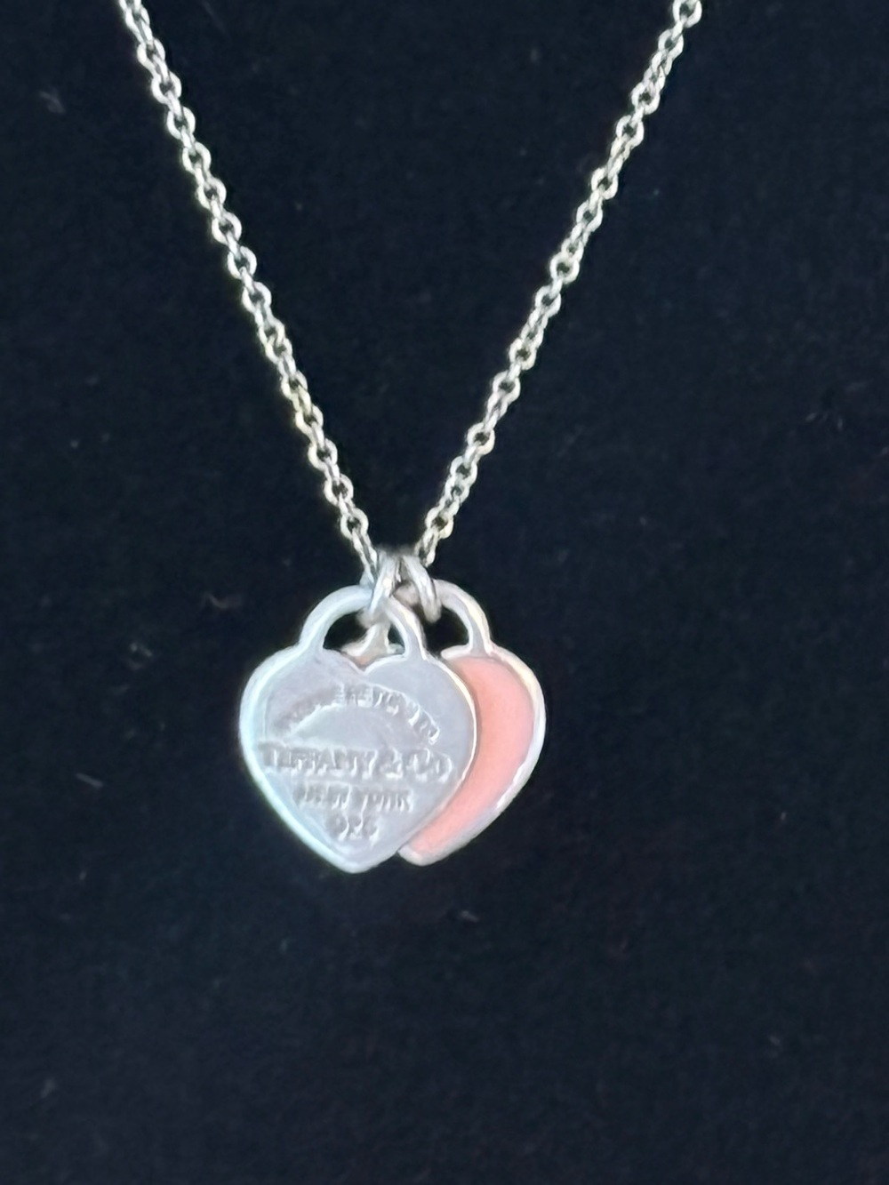 Tiffany & Co. Silver Necklace with Pink Heart Tag Duo
